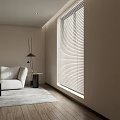 Modern Room Interior With Window Blinds Beige Sofa Light Carpet And Floor Lamp