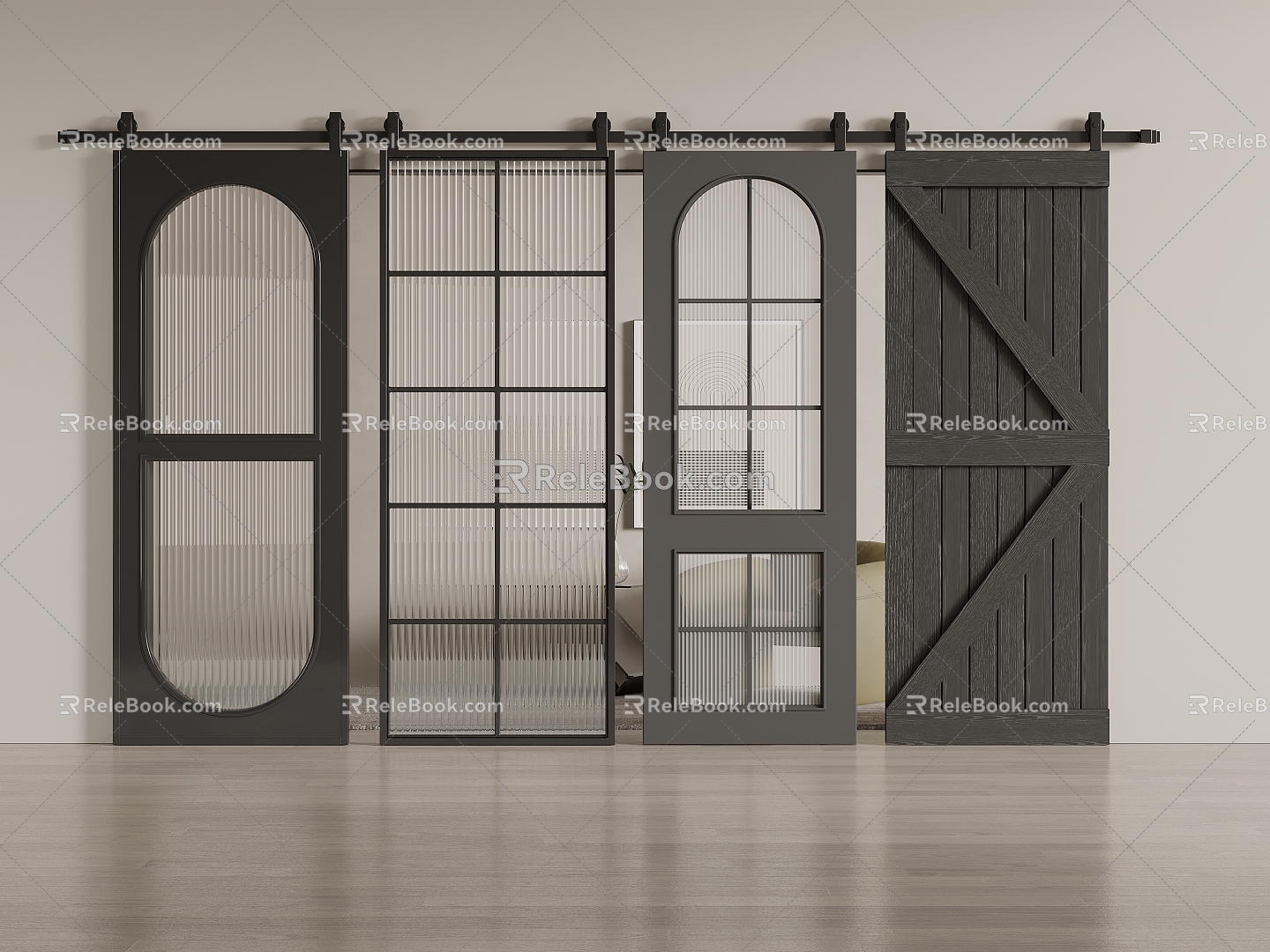 Barn door glass door 3d model