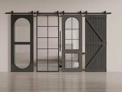 Sliding Barn Doors With Various Panel Designs In Modern Interior 3d model