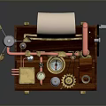 Vintage Industrial Mechanical Equipment With Wooden Frame Metal Components And Paper Output