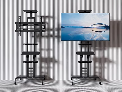 Iron Art TV Stand With Wheels Mobile Design Supporting Flat Screen TV 3d model