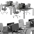 Modern Office Desk Setup With Multiple Computer Monitors Office Chairs Desk Lamps And Supplies