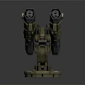 Military Green Dual Barrel Weapon Turret With Mechanical Arm And Stable Base