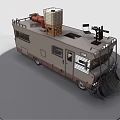 Camper Van With Gray Brown Exterior Rooftop Storage Rack Water Tank And Equipment