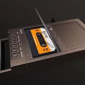 Vintage Black Cassette Tape Player Featuring Transparent Lid Inserted Cassette And Control Buttons