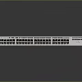 White Network Switch With Multiple Ports Label And Yellow Warning Sticker
