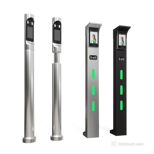 Face Recognition Access Control Devices With Different Designs Silver Black And Screens 3d model
