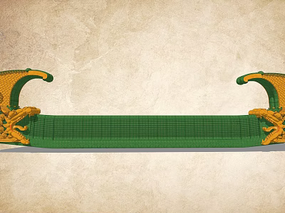 Green And Yellow Architectural Component With Ornate Curved Ends And Intricate Patterns 3d model