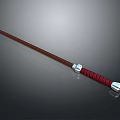 Wooden Staff With Brown Shaft Red Wrapped Handle And Silver Accents