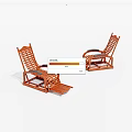 Two Brown Wooden Lounge Chairs With Woven Design For Outdoor Relaxation