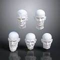 Five Detailed White Human Head Sculptures On Dark Background With Reflections