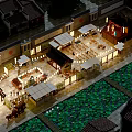 Traditional Commercial Street At Night With Traditional Architecture Lit Stalls Lotus Pond And People Walking