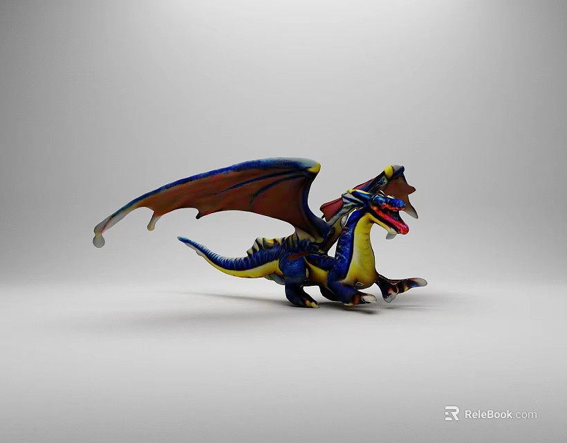 Colorful Mythical Dragon Character With Spread Wings And Vibrant Blue Yellow Scales 3d model 