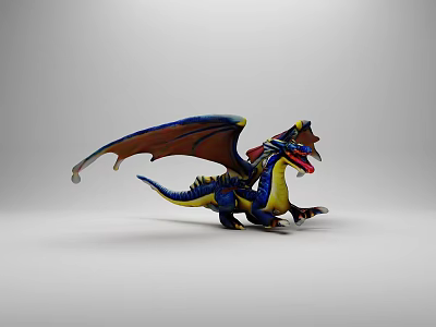Colorful Mythical Dragon Character With Spread Wings And Vibrant Blue Yellow Scales 3d model