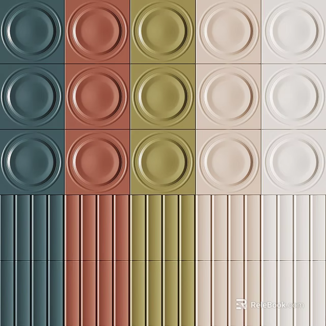 Multicolored Building Components With Circular Designs And Striped Textures Arranged Neatly 3d model 