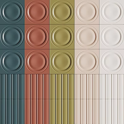 Multicolored Building Components With Circular Designs And Striped Textures Arranged Neatly 3d model