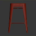 Red Metal Bar Stool With Square Seat And Modern Minimalist Design Structure 3d model