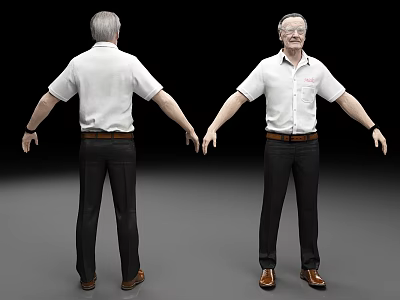 Full Length Man Wearing White Shirt Dark Pants Brown Shoes Front Back View 3d model