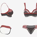 Women's Red And Black Lace Underwear Set Including Bras And Panties With Delicate Bow Design