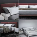 Double Bed with Red Headboard Gray Bedding Nightstands and Table Lamps 3d model