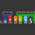 Various Colored Recycling Bins And Household Waste Sorting Items Including Plastics And Food Scraps