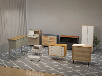 Modern Simple Wooden Entryway Cabinet And Side Cabinet With Drawers Storage And Various Styles 3d model