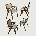 Modern Wooden Frame Dining Chairs With Woven Backrest And White Padded Seat