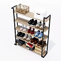 Practical Multi Tier Shoe Rack With Metal Frame Wooden Shelves For Shoes Storage