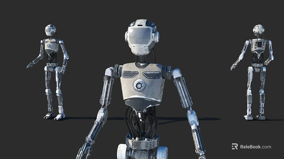 Game and Movie Character Silver Metallic Robot With Mechanical Structure And Joint Details 3d model 