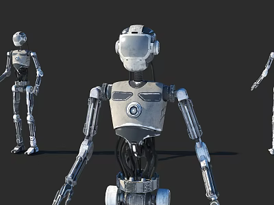 Game and Movie Character Silver Metallic Robot With Mechanical Structure And Joint Details 3d model