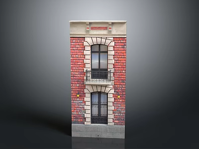 Two Story Red Brick Building With Arched Windows Balcony And Light Colored Top Decoration 3d model