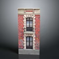 Two Story Red Brick Building With Arched Windows Balcony And Light Colored Top Decoration
