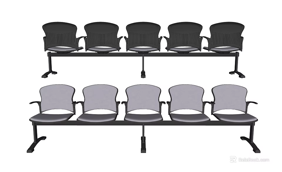 Black And Gray Public Chairs With Connected Row Design Ergonomic Backrests Armrests For Waiting Areas 3d model 