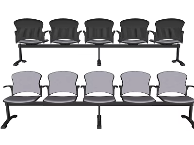 Black And Gray Public Chairs With Connected Row Design Ergonomic Backrests Armrests For Waiting Areas 3d model