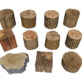 Natural Wooden Tree Stump Stools With Various Shapes And Wood Textures