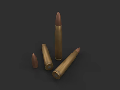 Military Brass Bullets Arranged In Various Sizes On Dark Background 3d model