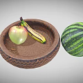 Fresh Fruits Including Apple Banana and Watermelon in Woven Textured Bowl