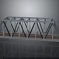 Metal Railway Bridge Model with Steel Frame Structure and Rail Tracks on Reflective Surface