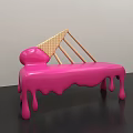 Pink Public Chair With Melting Ice Cream Design Waffle Cone Backrest And Dripping Effect