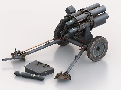 Military Multi Barrel Rocket Launcher With Wheels Ammunition And Metal Accessories 3d model
