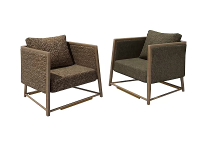 Set of Two Modern Accent Chairs with Brown Fabric Seats and Metal Frame Design for Indoor Use 3d model