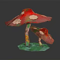 Colorful Vegetable Crafted Mushroom Sculpture With Pink Spotted Caps Brown Green Stems And Green Base