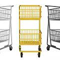 Public Facility Shopping Carts In Silver Yellow Black Metal Frame Multi Layer Basket With Wheels