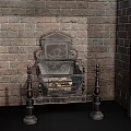 Ornate Vintage Carved Wood Fireplace Featuring Brick Interior And Decorative Columns