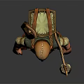 Fantasy Game Movie Character Wearing Green Vest With Backpack Lantern And Brown Shoes