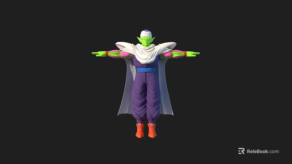 Fantasy Green Skinned Character 3D Model With White Turban Purple Outfit Orange Boots And Cloak 3d model 