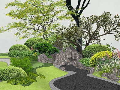 Modern plant rockery stone plant group model