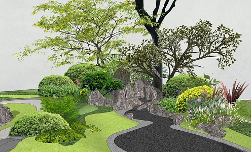 Modern plant rockery stone plant group 3d model