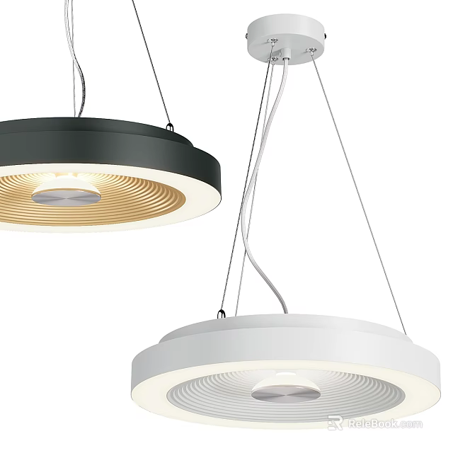 Modern Circular Pendant Lights in Black and White with LED Light Rings Suspended by Cables 3d model 
