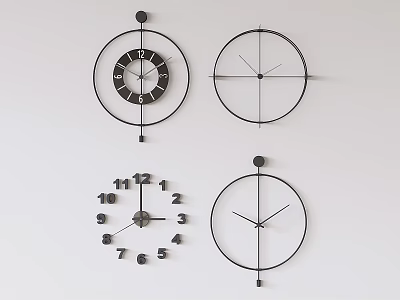 Minimalist Wall Clocks With Different Stylish Designs Hanging On White Wall 3d model